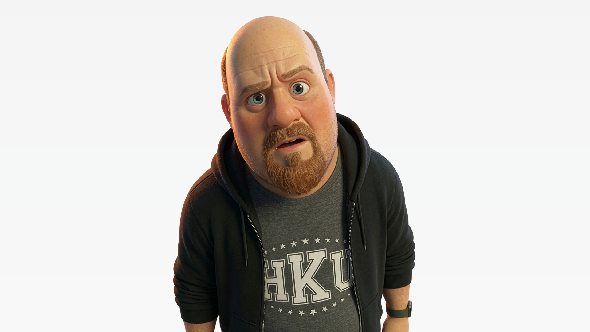 Person wearing a dark hoodie with text on a white background