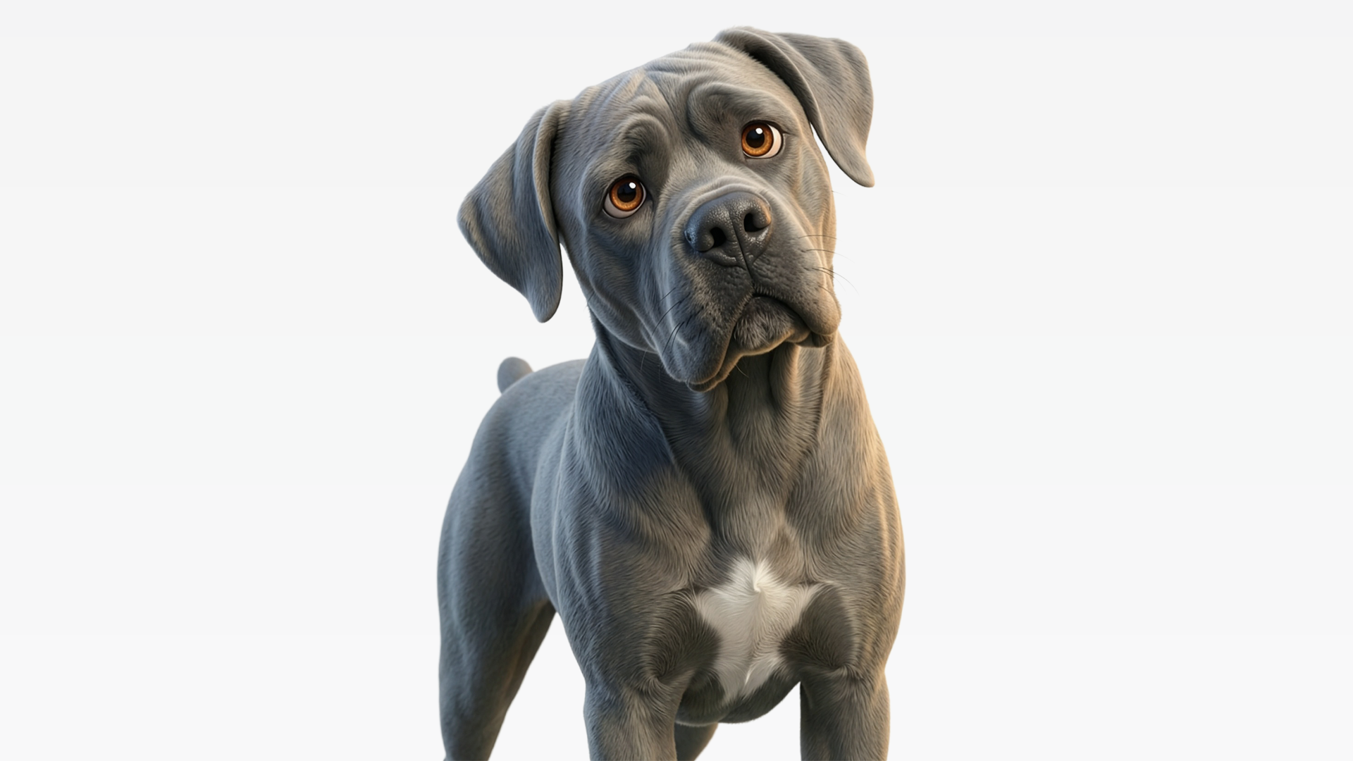 Gray dog standing on a white background