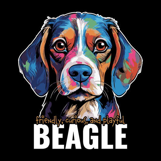 Colorful beagle illustration with text on a black background