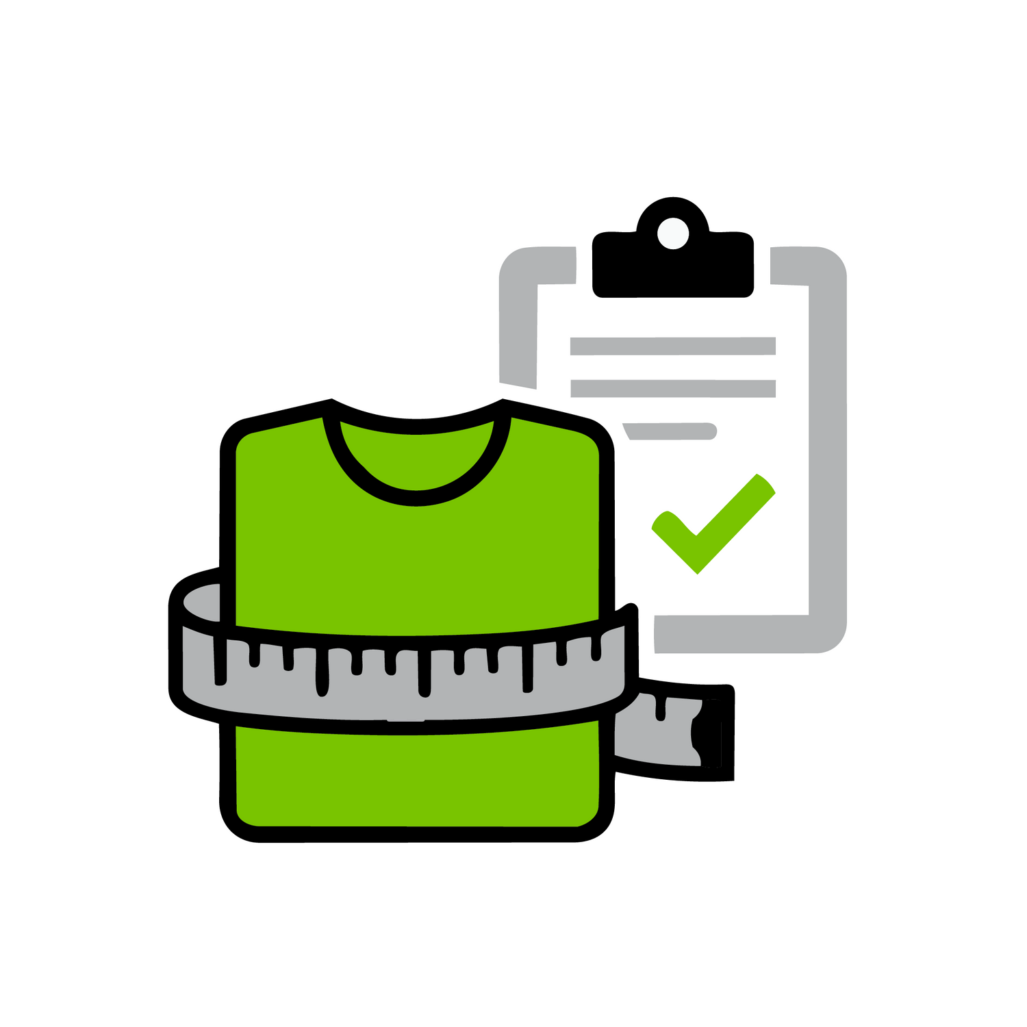Green shirt with measuring tape and checklist icon on a white background
