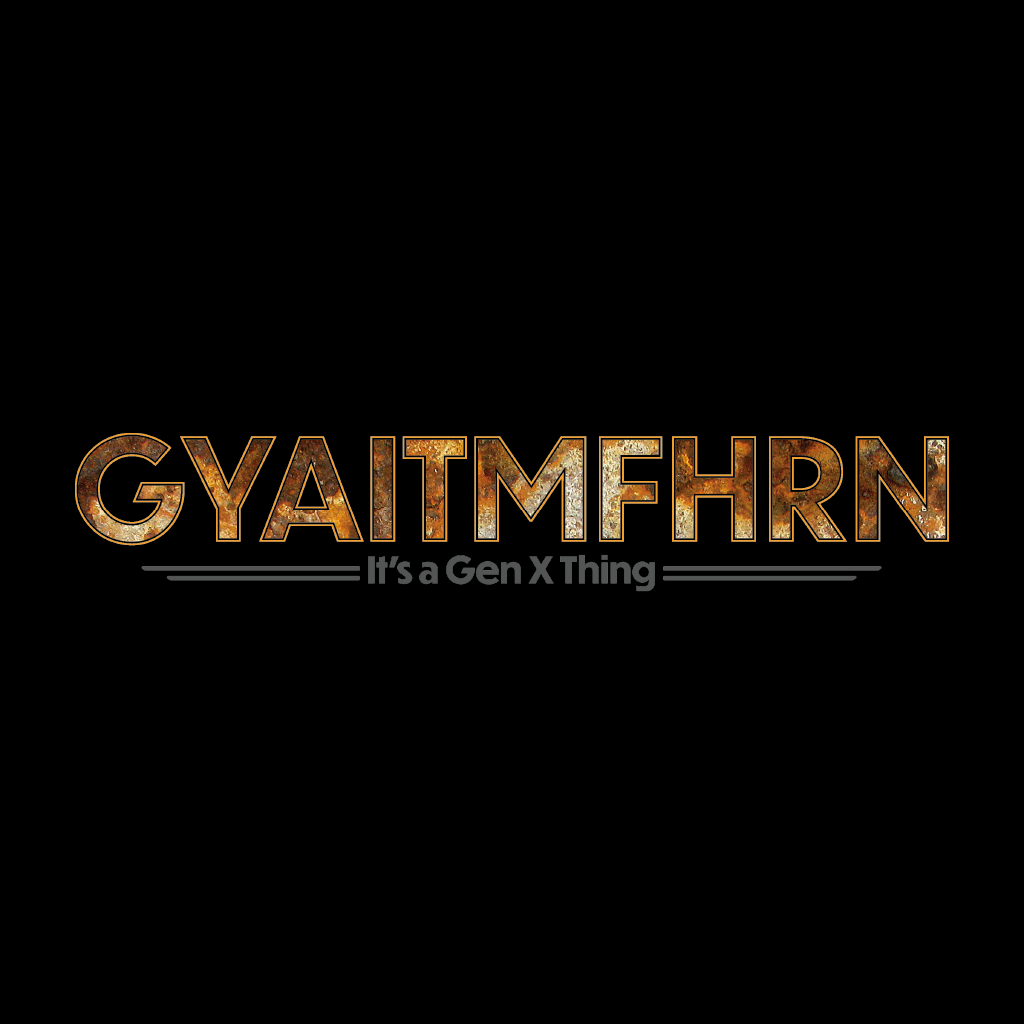 Text 'GYAITMFRN' in a stylized font on a black background with a humorous tagline below.