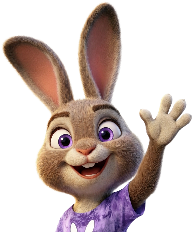 Animated rabbit character waving with a white background
