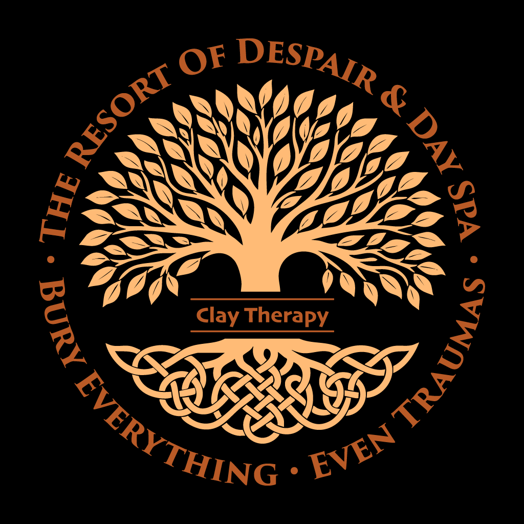 Logo of 'The Resort of Despair & Day Spa' with a tree design and text on a black background.