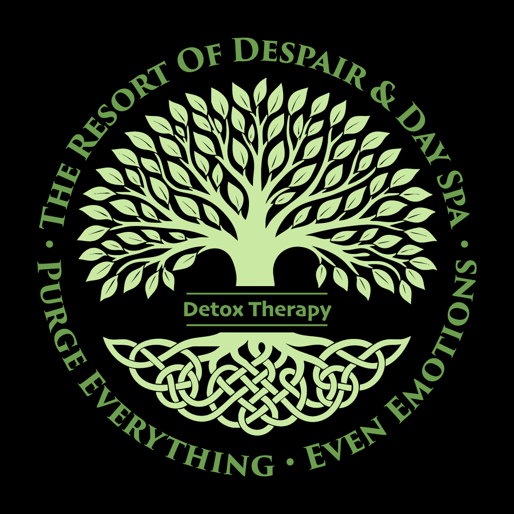 Logo of 'The Resort of Despair & Day Spa' with a tree design on a black background.
