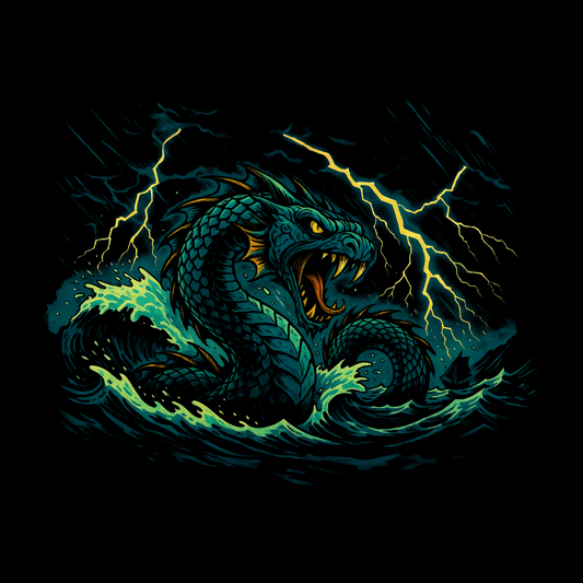 Dragon illustration with lightning on a black background